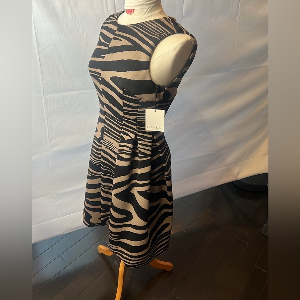 Bold and beautiful: Calvin Klein striped flare dress